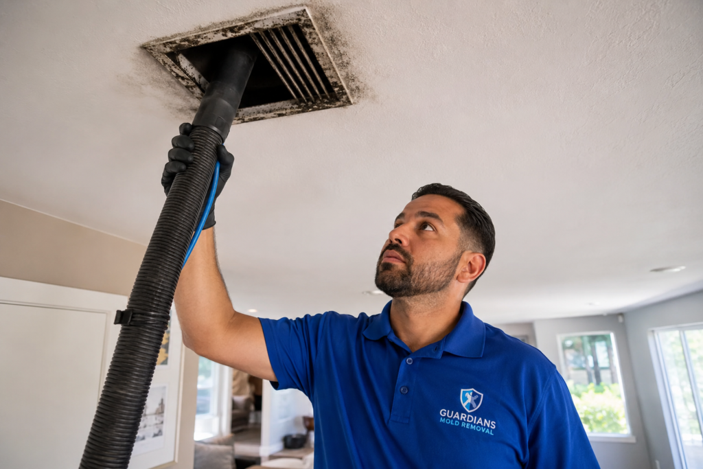 air duct mold cleaning rancho palos verdes – guardians mold removal technician cleaning hvac vent